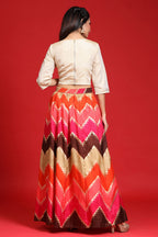 Juniper Women`s Coral Silk Crepe Printed Flared Lehenga Choli Sets - Distacart