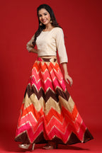 Juniper Women`s Coral Silk Crepe Printed Flared Lehenga Choli Sets - Distacart