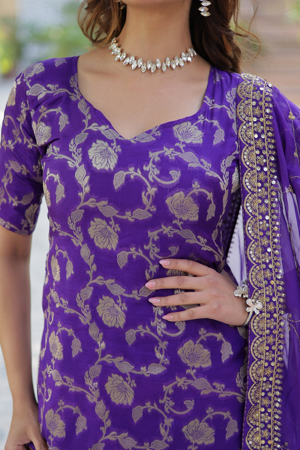 Vedant Vastram Heavy Embroidery & Sequins Work Pure Georgette Top Sharara Set With Dupatta - Violet - Distacart