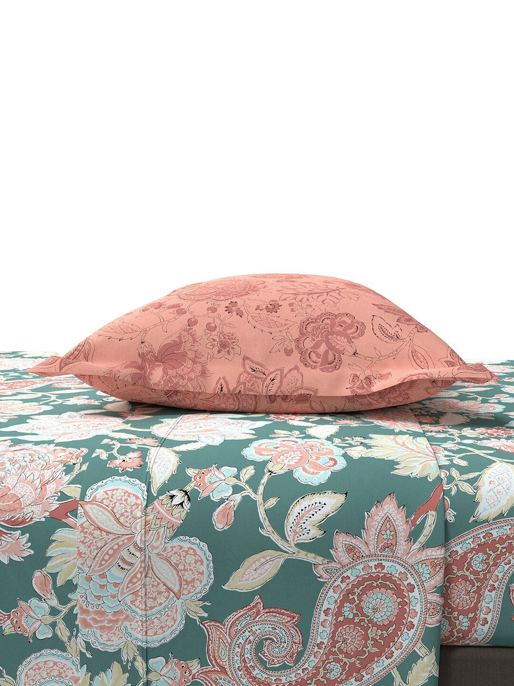 MYTRIDENT Green White Ethnic Motifs Cotton 144 TC Queen Bedsheet With 2 Pillow Covers - Distacart