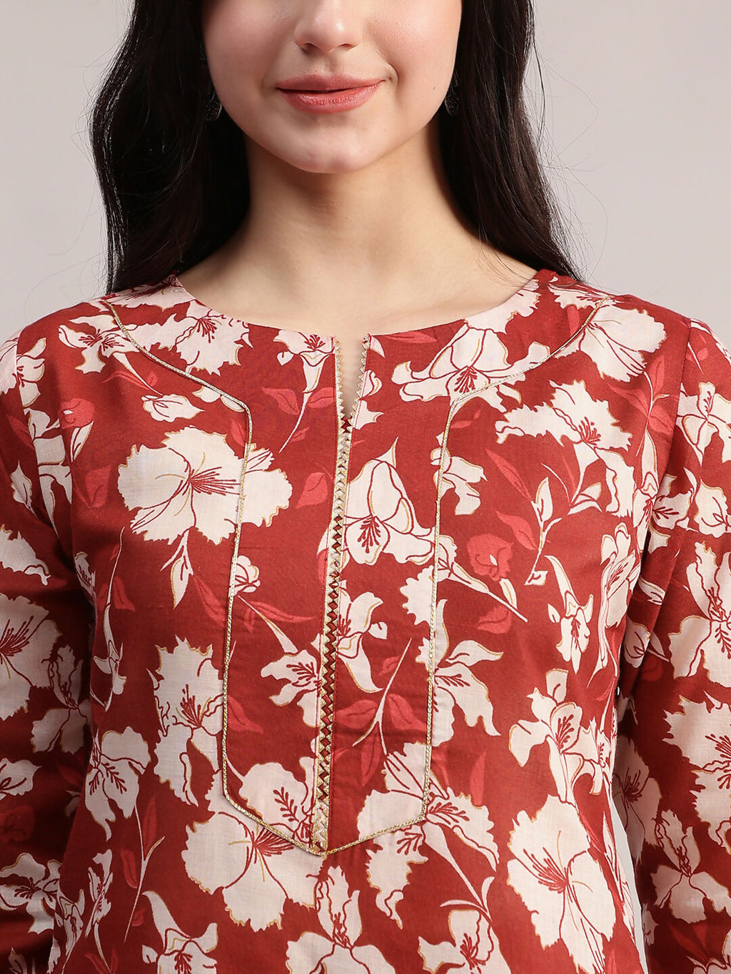 Aavyora Women Maroon Floral Printed Kurta with Printed Pants & Dupatta Set