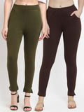 TAG 7 Women Olive Green & Brown Pack of 2 Leggings