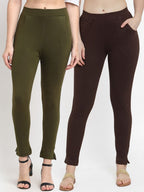 TAG 7 Women Olive Green & Brown Pack of 2 Leggings