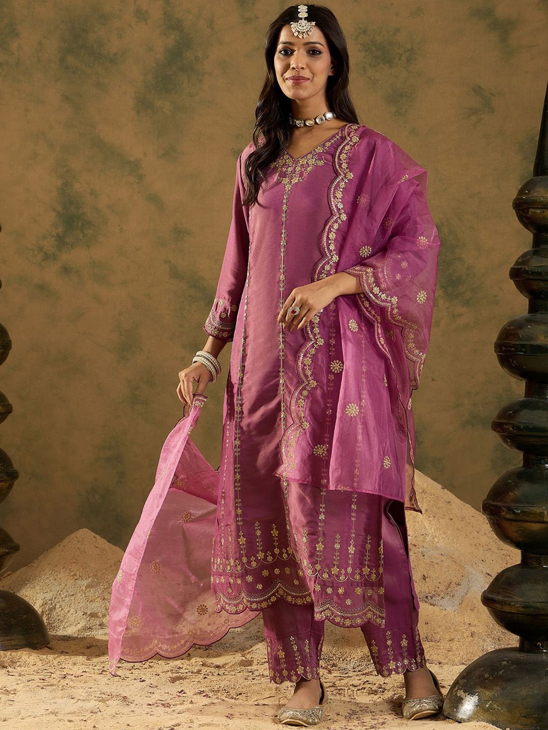 Indo Era Women Floral Embroidered Regular Kurta with Trousers & With Dupatta - Distacart