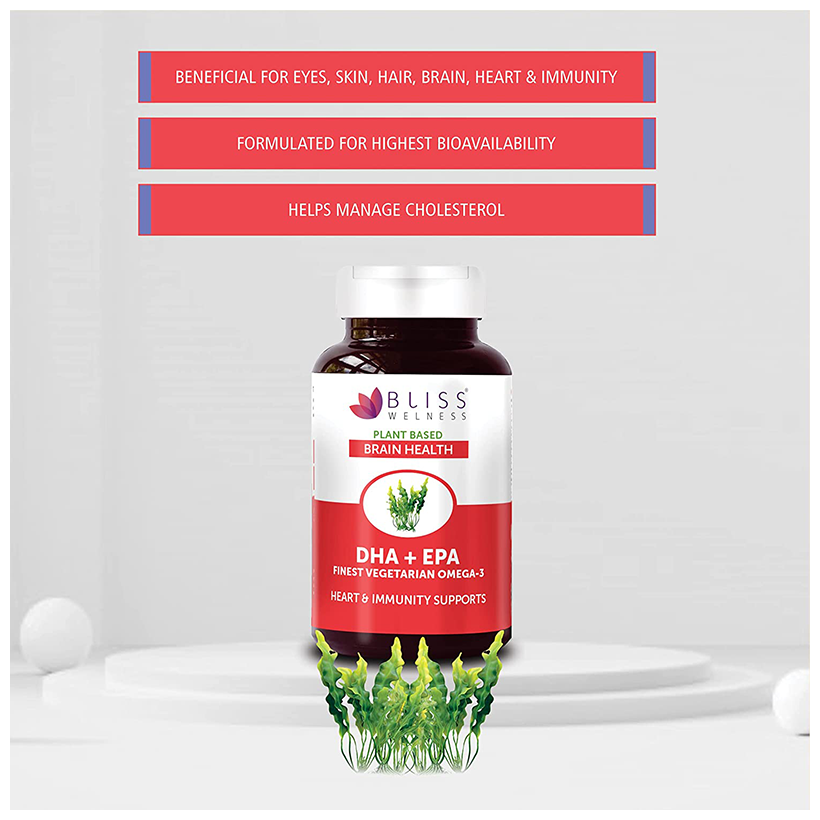 bliss welness brain health dha epa finest vegetarian omega 3 veg capsule