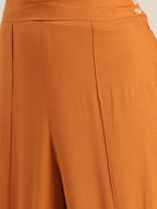 Sangria Women Rust Orange Solid Pure Cotton Kurta with Palazzos