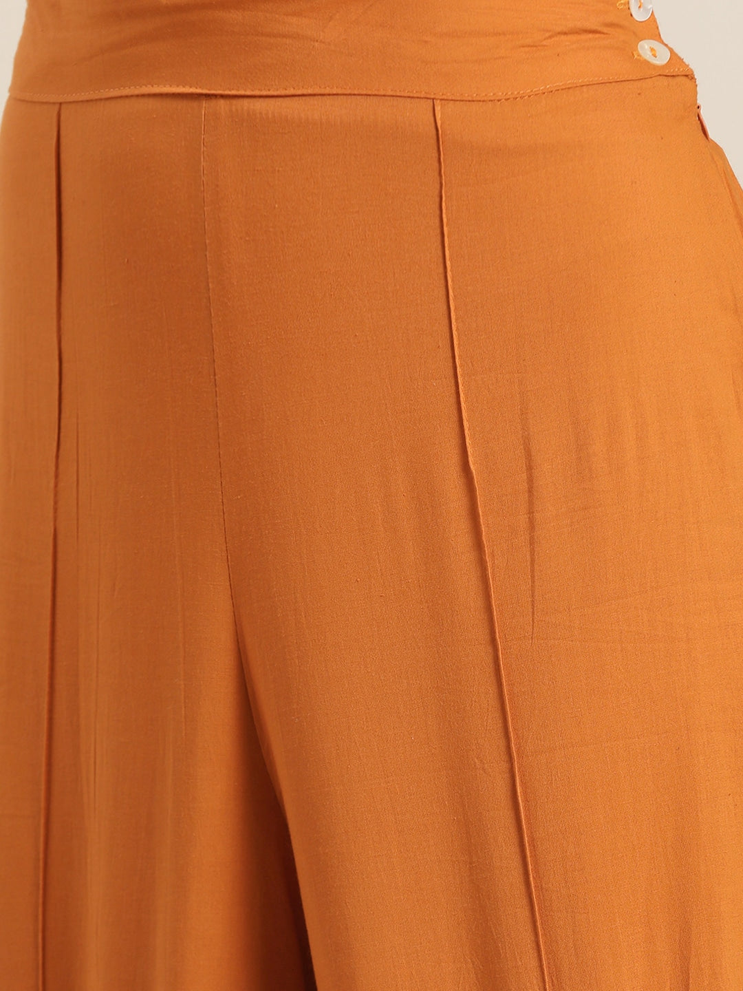 Sangria Women Rust Orange Solid Pure Cotton Kurta with Palazzos