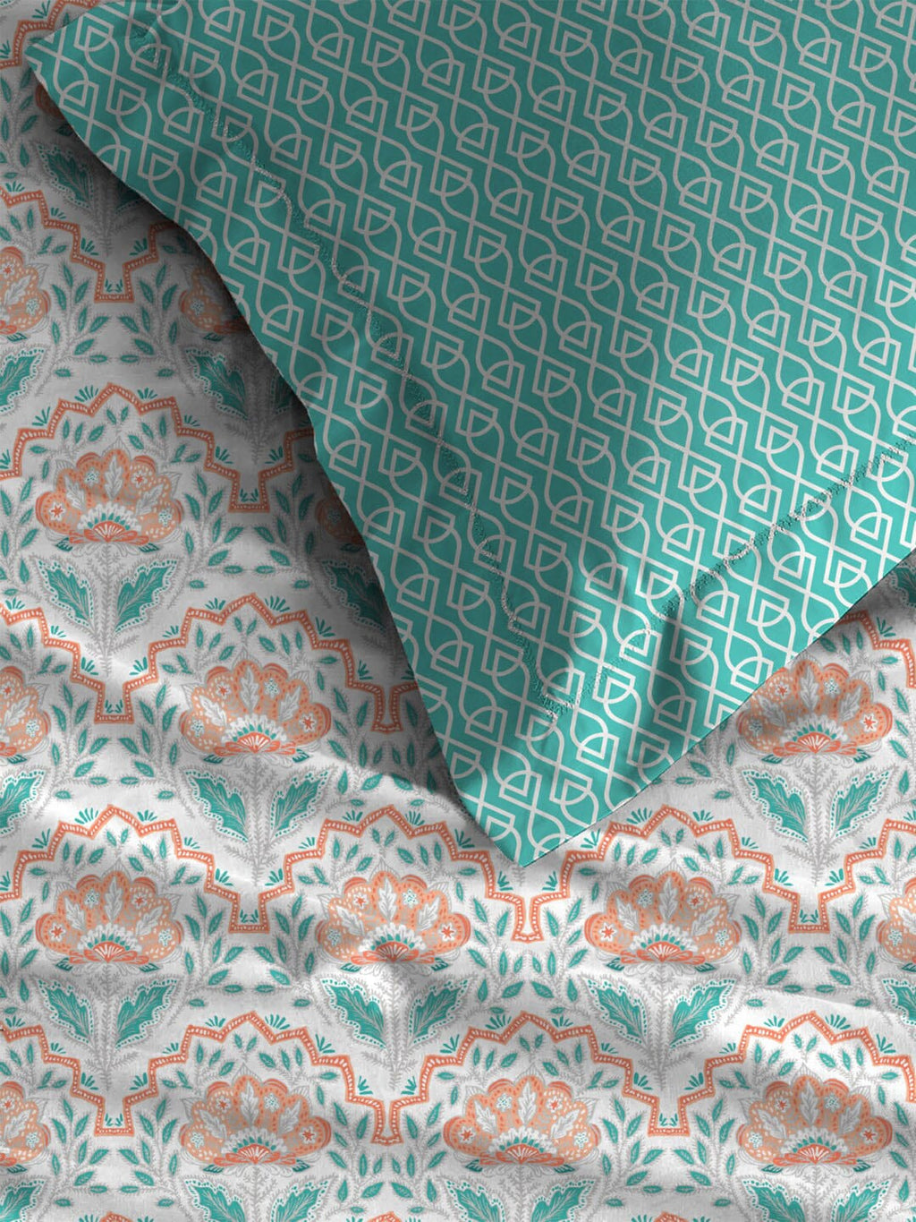 MYTRIDENT Orange Blue Ethnic Motifs Pure Cotton 120 TC Queen Bedsheet With 2 Pillow Covers