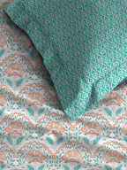 MYTRIDENT Orange Blue Ethnic Motifs Pure Cotton 120 TC Queen Bedsheet With 2 Pillow Covers