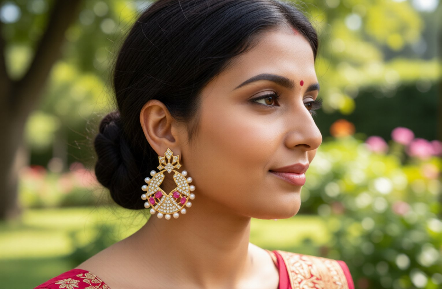 AD Ruby Designer White Stone Earrings - Distacart