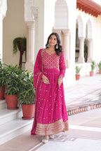 Lorenvalley Fashion Pink Faux Georgette with Rich Sequins & Zari Embroidered work Anarkali Gown with Dupatta - Distacart