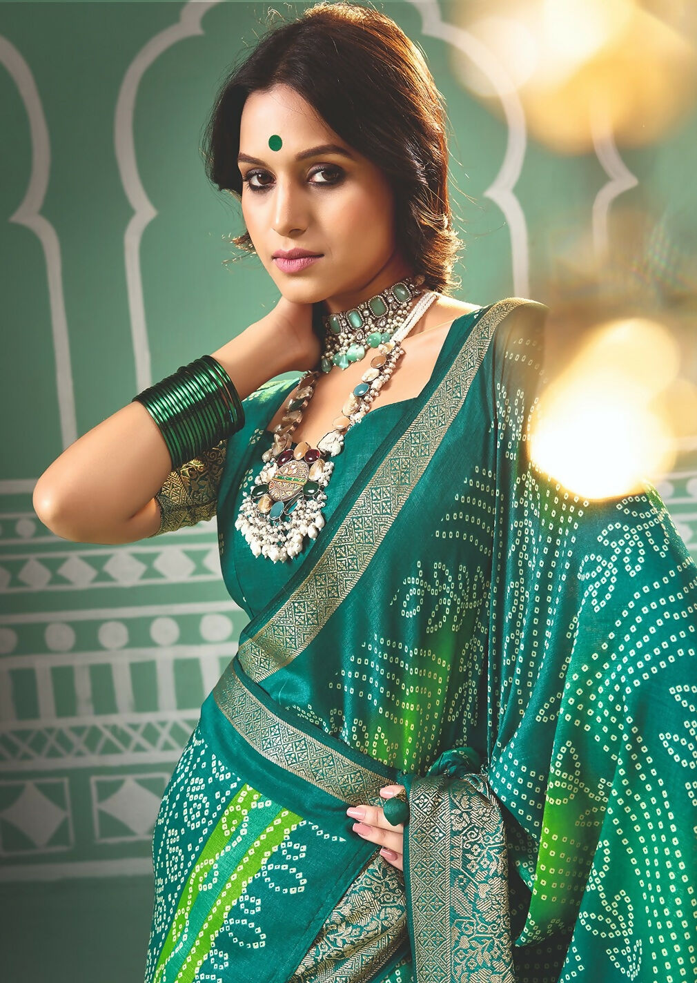 Joban Fashion Vicitra Silk Green Soft Fabric With Digital Print Saree