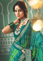 Joban Fashion Vicitra Silk Green Soft Fabric With Digital Print Saree