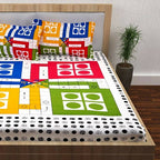 Vamika Printed Cotton White Bedsheet With Multicolor Ludo Design Bedsheet With Pillow Covers (LEOC_LUDO_BLACK)