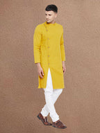 Even Apparels Men's Asymetrical Yellow Sherwani Kurta