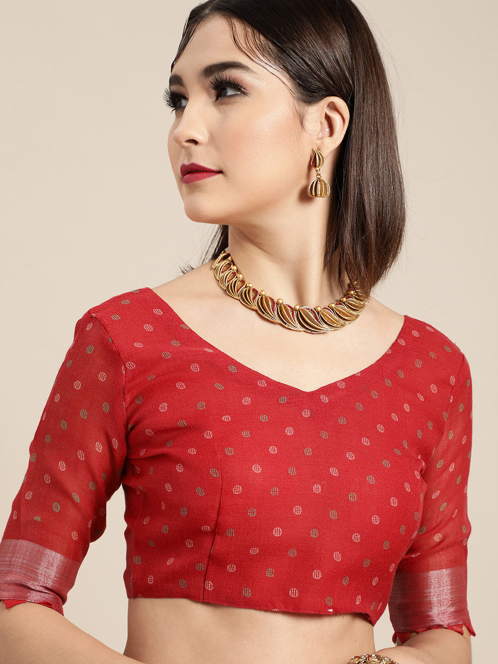 Saree Mall Saree Mall Blazing Red Linen Blend Saree - Distacart