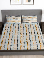 Story@home Arena Cream-Coloured & Grey Printed 180 TC Bedsheet & Pillow Covers - Distacart