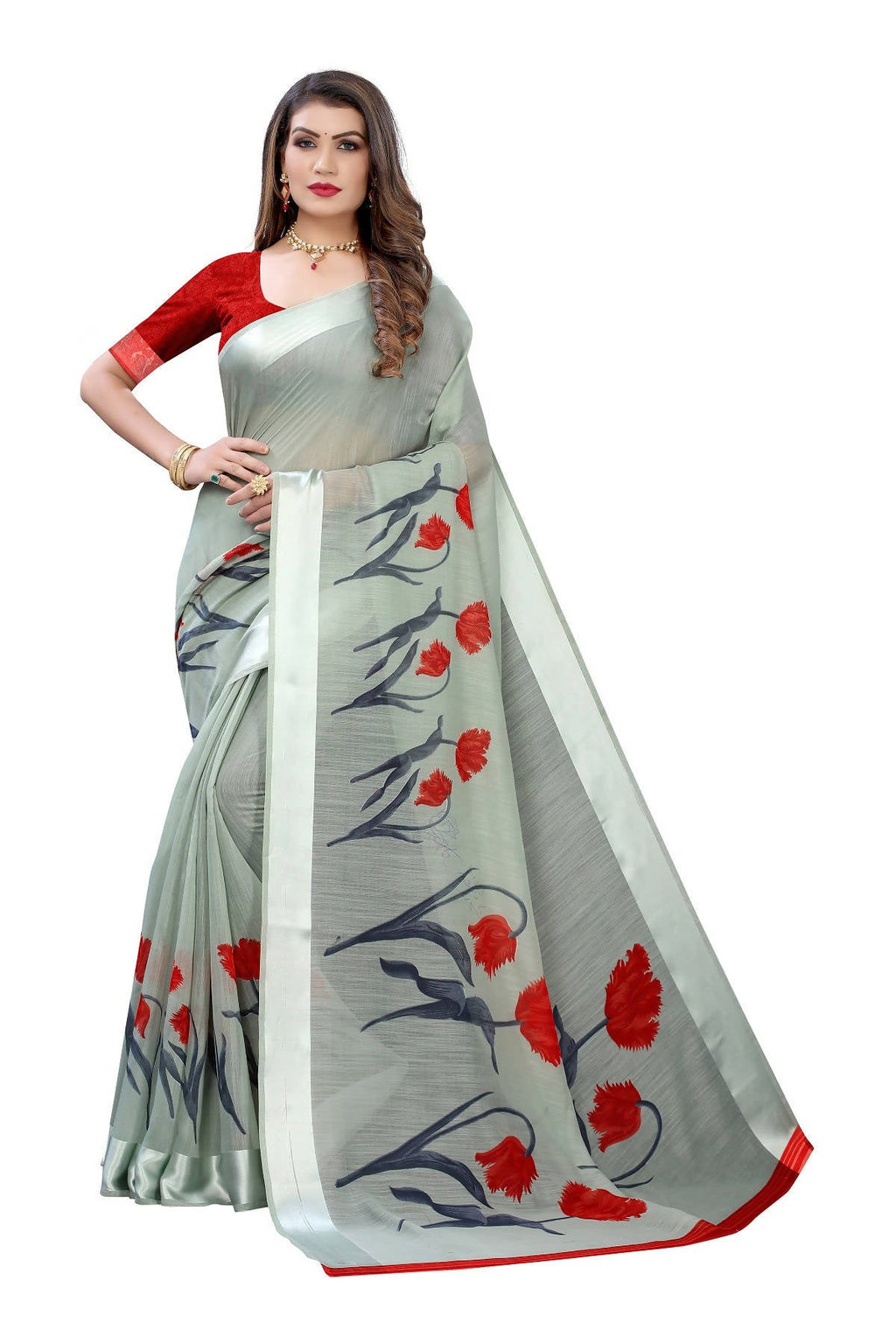 Vamika Sea Green Linen Satin Patta Saree (VANI GREEN) - Distacart