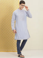 House of Pataudi Jashn Pure Cotton Yoke Design Sequinned Kurta