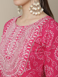 Sangria Women Pink & White Bandhani Printed Thread Work Kurta