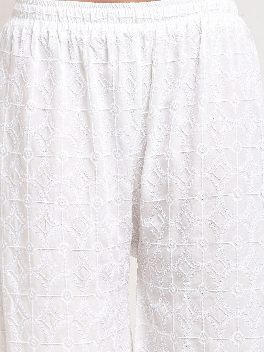TAG 7 Pack Of 2 Women White Embroidered Palazzos