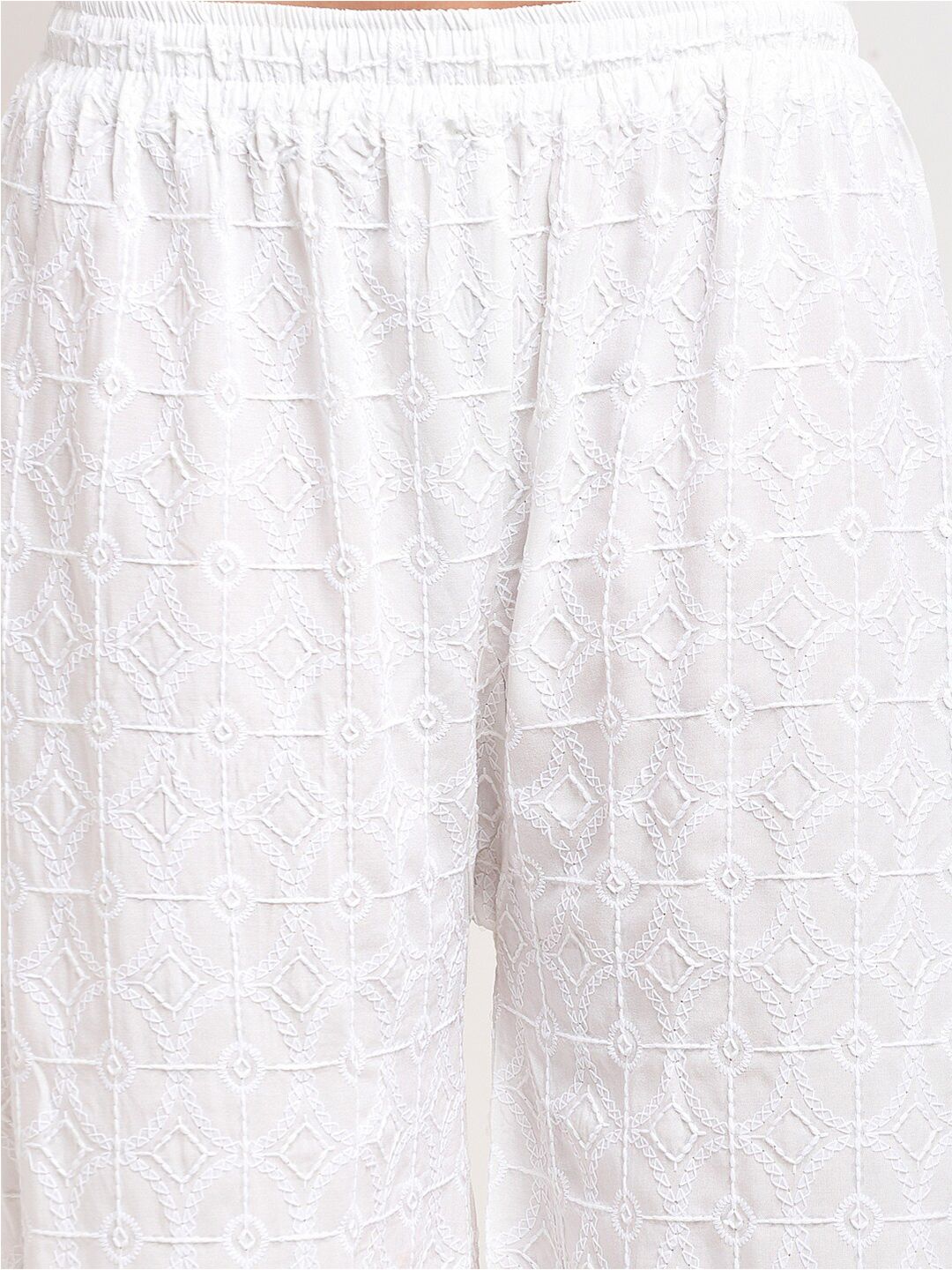 TAG 7 Pack Of 2 Women White Embroidered Palazzos