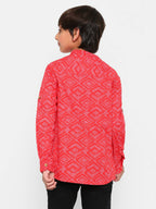 Manet Ethnic Full Sleeves Printed Shirt - Red