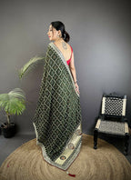 Joban Fashion Dark Green Bandhej Bandhani Vichitra Silk Bandhani Prints Saree - Distacart