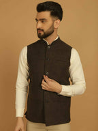 Even Apparels Pure Wool Nehru Jacket - Brown