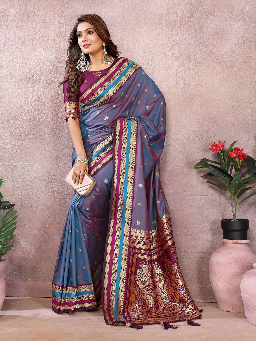 Aastha Fashion Grey Kalamkari Silk Weaving Saree - Distacart