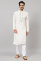 Floral Neckline Embroidered Cotton Kurta by Hilo Design