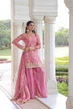 Lorenvalley Fashion Pink Fendy Satin with Rich Sequins Embroidered work Kurta Pant with Dupatta - Distacart