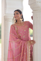 Lorenvalley Fashion Pink Fendy Satin with Rich Sequins Embroidered work Kurta Pant with Dupatta - Distacart