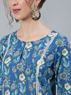 Aks Floral Printed Keyhole Neck Pure Cotton Kurta With Palazzos
