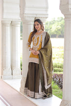 Lorenvalley Fashion Yellow NC Silk With Sequins and Coding Embroidered work Kurta Sharara with Dupatta - Distacart