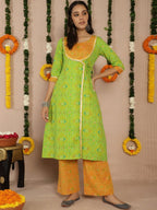 Aks Bandhani Printed Gotta Patti Pure Cotton Angrakha Kurta With Palazzos