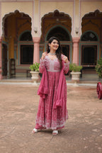 Lorenvalley Fashion Peach Faux Georgette With Rich Sequins & Thread Embroidered Work Kurta Palazzo With Dupatta - Distacart