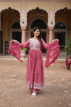Lorenvalley Fashion Peach Faux Georgette With Rich Sequins & Thread Embroidered Work Kurta Palazzo With Dupatta - Distacart