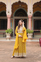 Lorenvalley Fashion Yellow Faux Georgette With Rich Sequins & Thread Embroidered Work Kurta Palazzo With Dupatta - Distacart