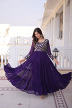 Lorenvalley Fashion Purple Faux Blooming with Sequins & Zari with Pipe Embroidered work Gown - Distacart
