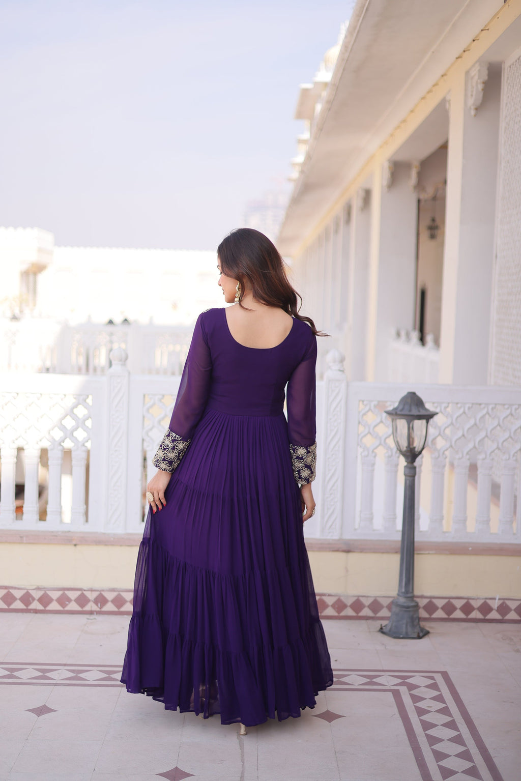 Lorenvalley Fashion Purple Faux Blooming with Sequins & Zari with Pipe Embroidered work Gown - Distacart