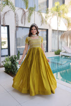 Lorenvalley Fashion Mehendi H O Silk with Sequins & Zari with Pipe Beads Embroidered work Gown - Distacart