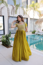 Lorenvalley Fashion Mehendi H O Silk with Sequins & Zari with Pipe Beads Embroidered work Gown - Distacart
