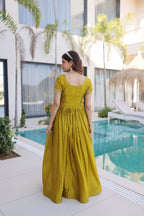 Lorenvalley Fashion Mehendi H O Silk with Sequins & Zari with Pipe Beads Embroidered work Gown - Distacart