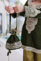 Lorenvalley Fashion Mehendi 9000 Velvet with Rich Zari Coding Embroidered Work Kurta Pant with Batwa - Distacart