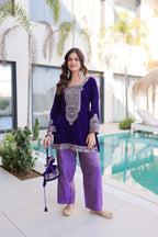 Lorenvalley Fashion Purple 9000 Velvet with Rich Zari Coding Embroidered Work Kurta Pant with Batwa - Distacart