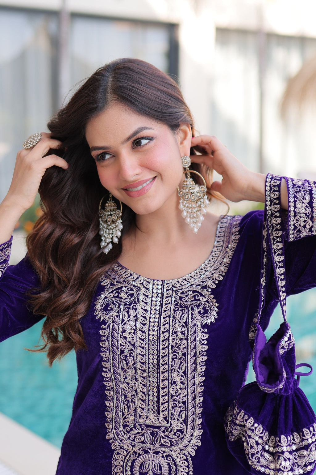 Lorenvalley Fashion Purple 9000 Velvet with Rich Zari Coding Embroidered Work Kurta Pant with Batwa - Distacart