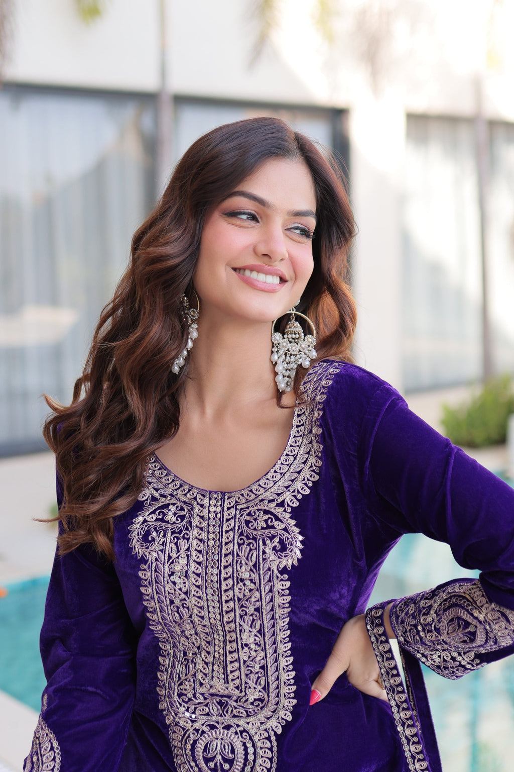 Lorenvalley Fashion Purple 9000 Velvet with Rich Zari Coding Embroidered Work Kurta Pant with Batwa - Distacart