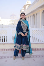 Lorenvalley Fashion Rama 9000 Velvet with Sequins & Coding & Thread Embroidered work Kurta Pant with Dupatta