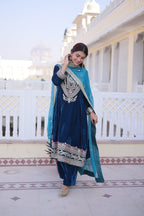 Lorenvalley Fashion Rama 9000 Velvet with Sequins & Coding & Thread Embroidered work Kurta Pant with Dupatta